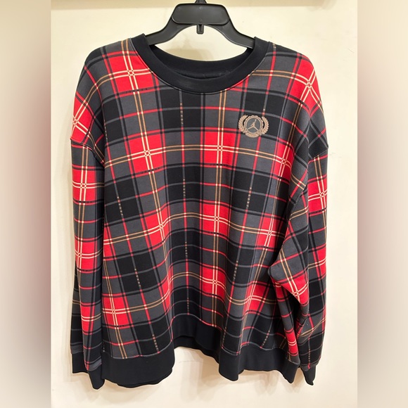 NWT Nike Jordan Brooklyn Plaid Fleece Loose Fit Crew Sweatshirt Women’s - Picture 3 of 7